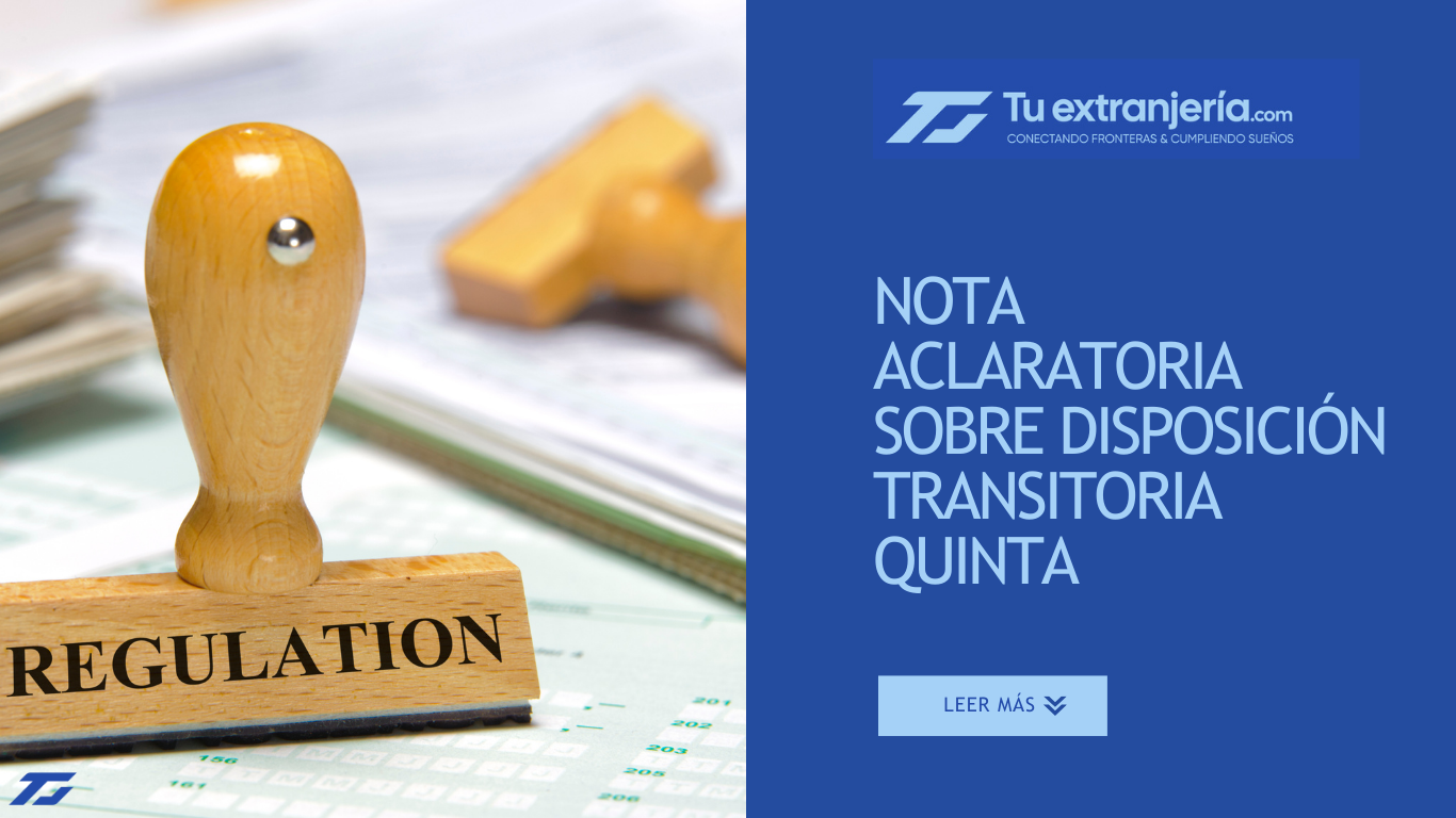 NOTA ACLARATORIA SOBRE DISPOSICIÓN TRANSITORIA QUINTA